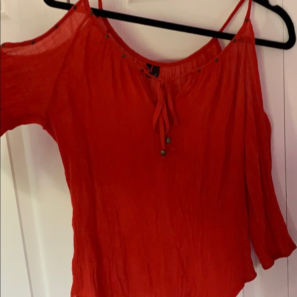 Orange cold shoulder boho top